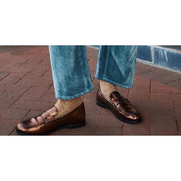 NEW Free People Blanket Stitch loafers Bronze Age Metallic 10 - Picture 5 of 6